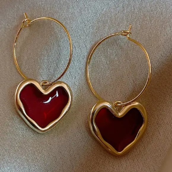 Heart Dangle Hoop Earrings - Picture 2 of 4